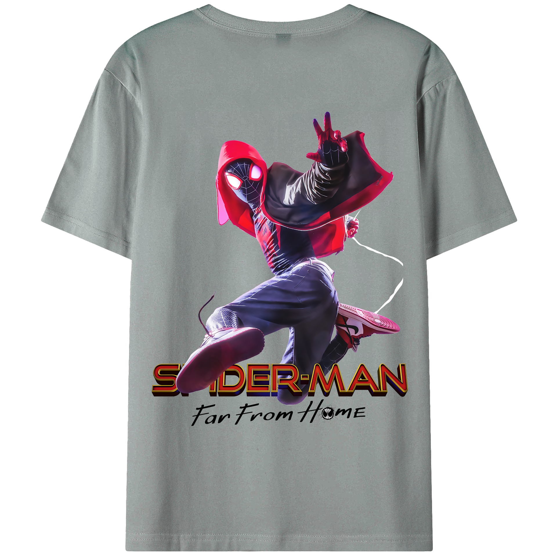 （画像用） Spider Man スパイダーマン 綿100％ メンズ半袖Tシャツ（バックプリント） 通気性